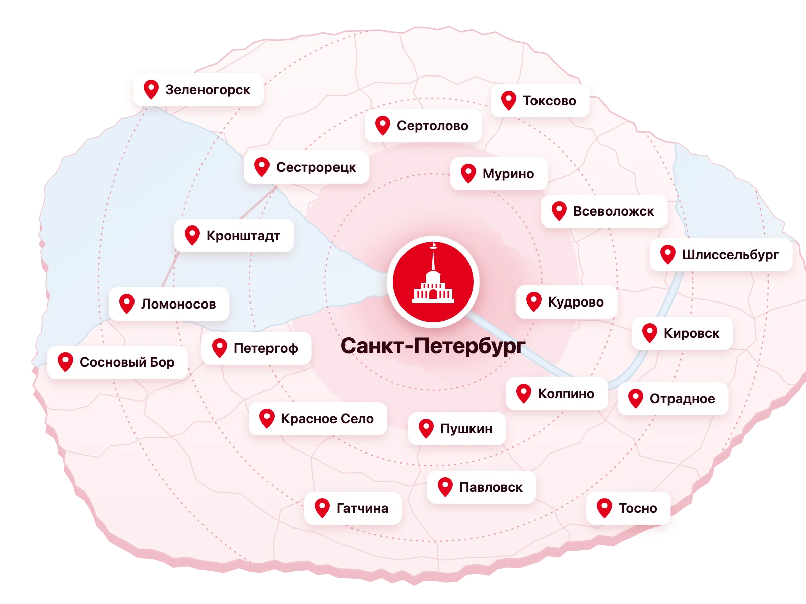 Карта выезда по Санкт-Петербургу и Ленинградской области